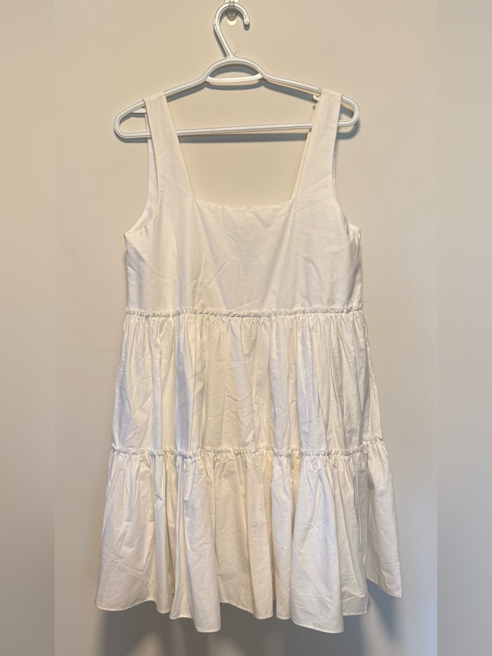 Adorable Square Neck White Tiered Mini Dress